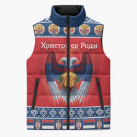 Personalized Serbia Christmas Sleeveless Puffer Jacket Eagle with Cesnica Christmas Bread - Wonder Print Shop