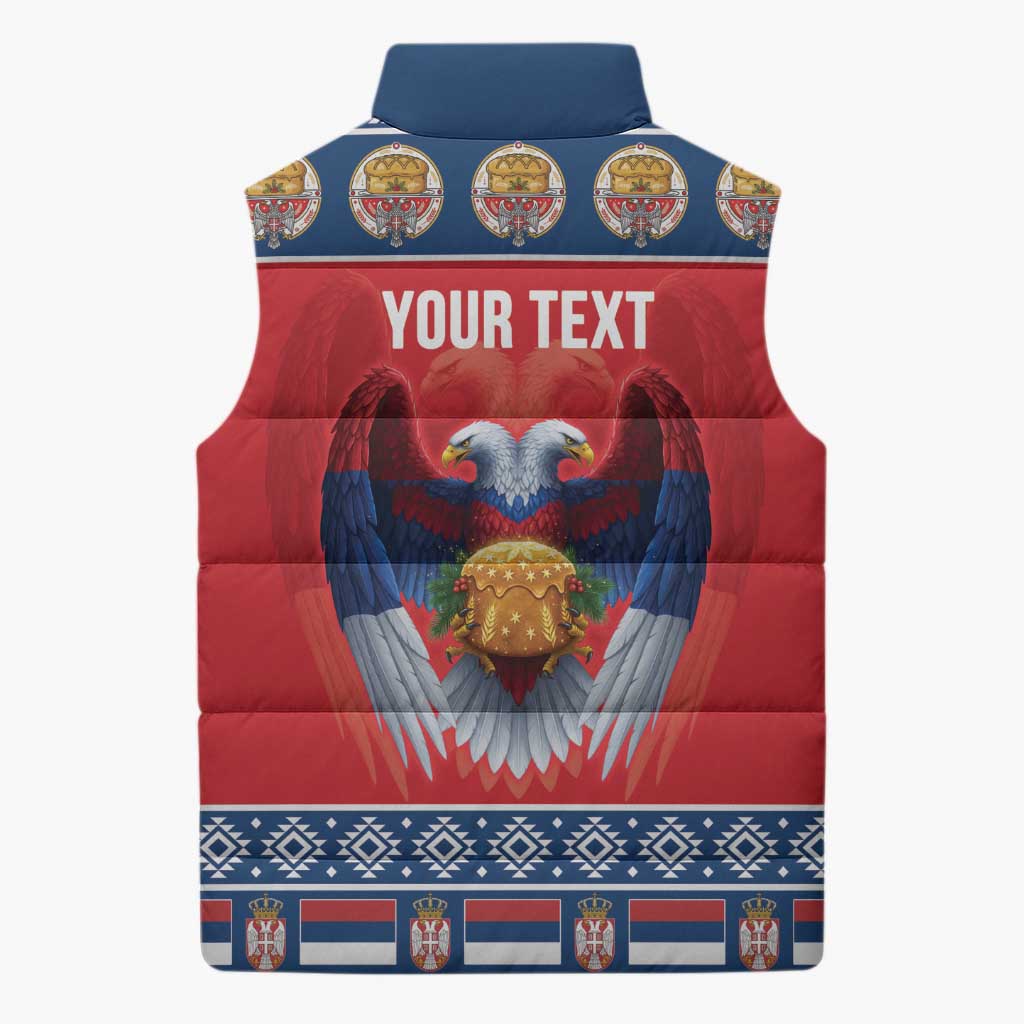Personalized Serbia Christmas Sleeveless Puffer Jacket Eagle with Cesnica Christmas Bread - Wonder Print Shop