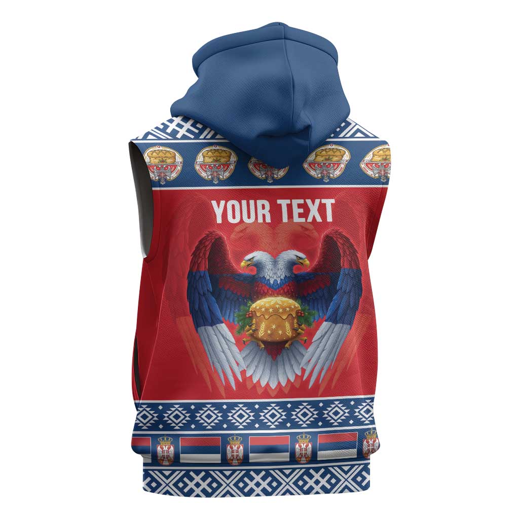 Personalized Serbia Christmas Sleeveless Zip Hoodie Eagle with Cesnica Christmas Bread - Wonder Print Shop