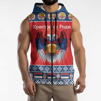 Personalized Serbia Christmas Sleeveless Zip Hoodie Eagle with Cesnica Christmas Bread - Wonder Print Shop