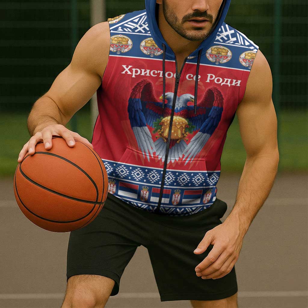 Personalized Serbia Christmas Sleeveless Zip Hoodie Eagle with Cesnica Christmas Bread - Wonder Print Shop