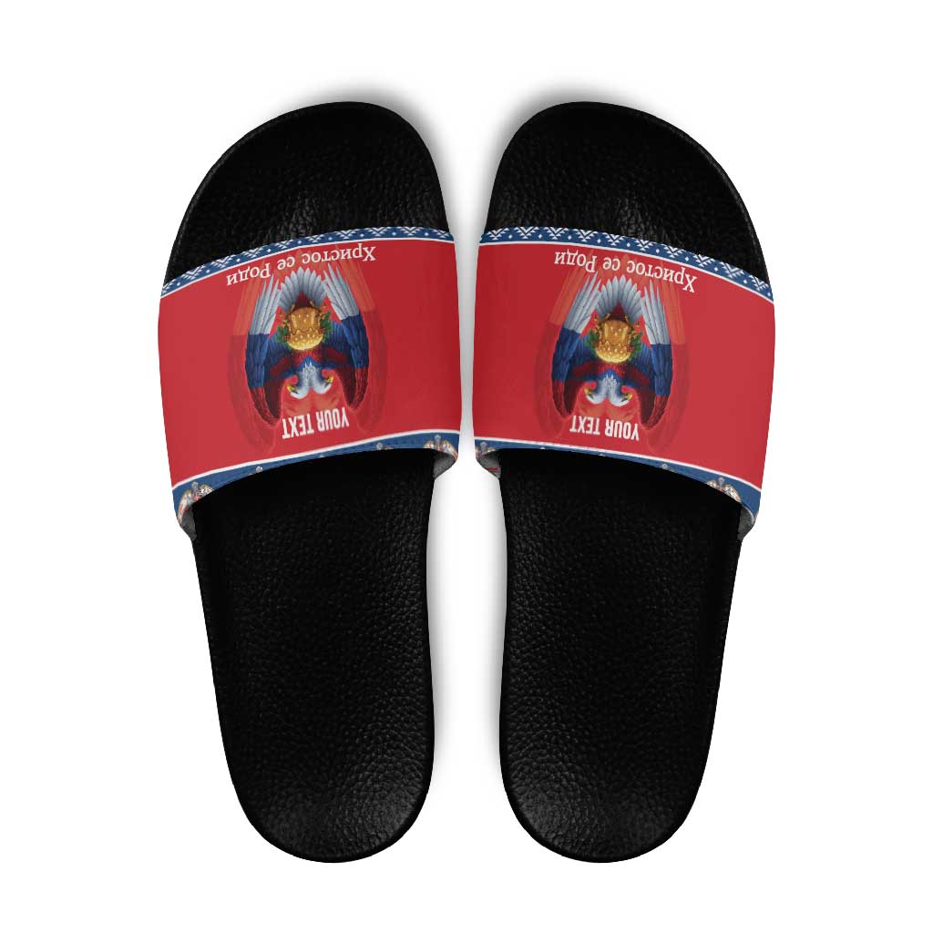 Personalized Serbia Christmas Slide Sandals Eagle with Cesnica Christmas Bread - Wonder Print Shop