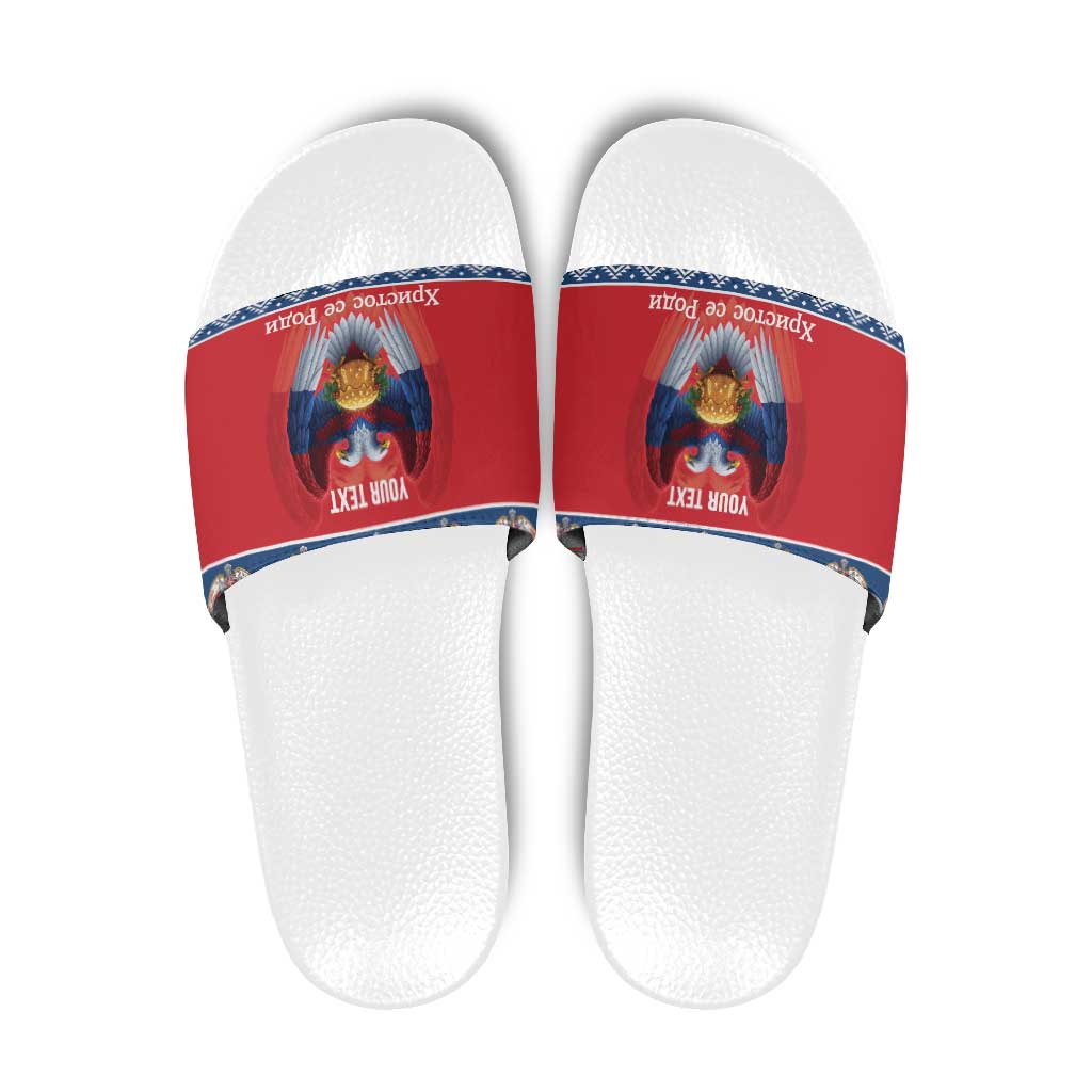 Personalized Serbia Christmas Slide Sandals Eagle with Cesnica Christmas Bread - Wonder Print Shop