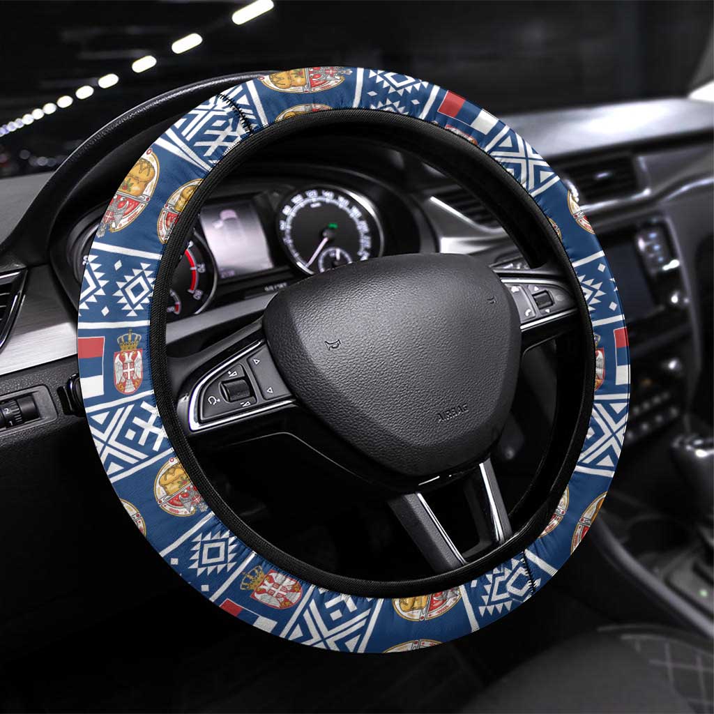 Serbia Christmas Steering Wheel Cover Eagle with Cesnica Christmas Bread - Wonder Print Shop