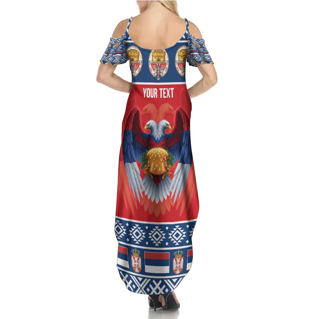 Personalized Serbia Christmas Summer Maxi Dress Eagle with Cesnica Christmas Bread - Wonder Print Shop