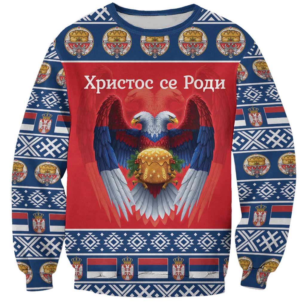 Personalized Serbia Christmas Sweatshirt Eagle with Cesnica Christmas Bread - Wonder Print Shop