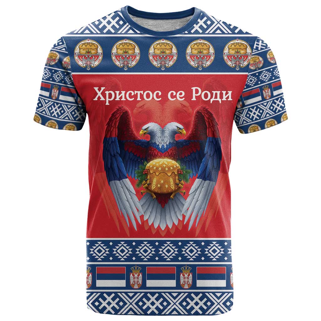 Personalized Serbia Christmas T Shirt Eagle with Cesnica Christmas Bread - Wonder Print Shop