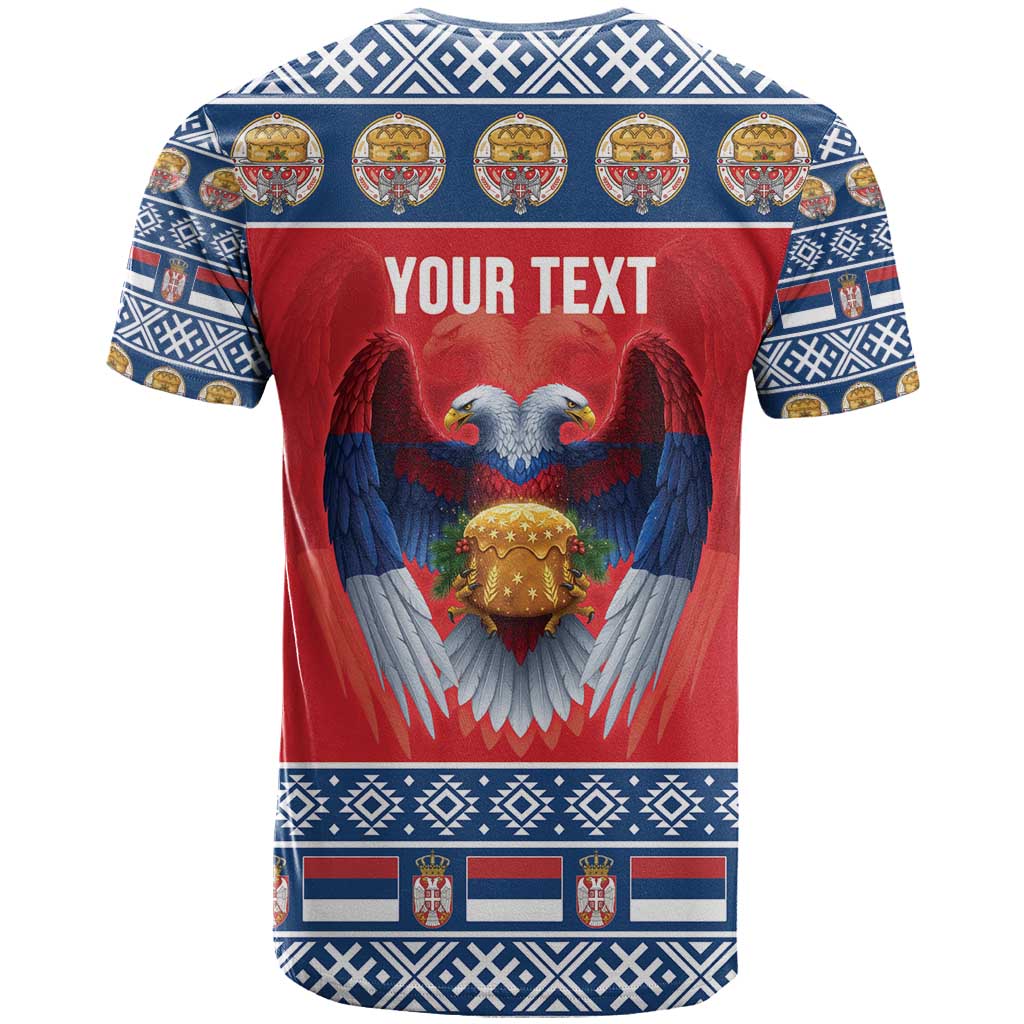 Personalized Serbia Christmas T Shirt Eagle with Cesnica Christmas Bread - Wonder Print Shop