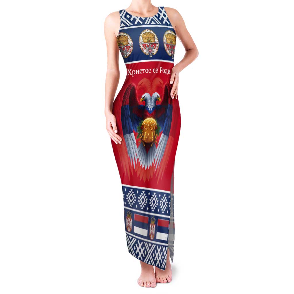 Personalized Serbia Christmas Tank Maxi Dress Eagle with Cesnica Christmas Bread - Wonder Print Shop