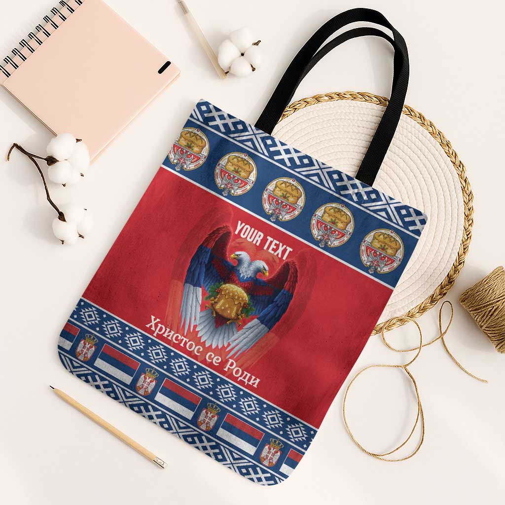 Personalized Serbia Christmas Tote Bag Eagle with Cesnica Christmas Bread - Wonder Print Shop