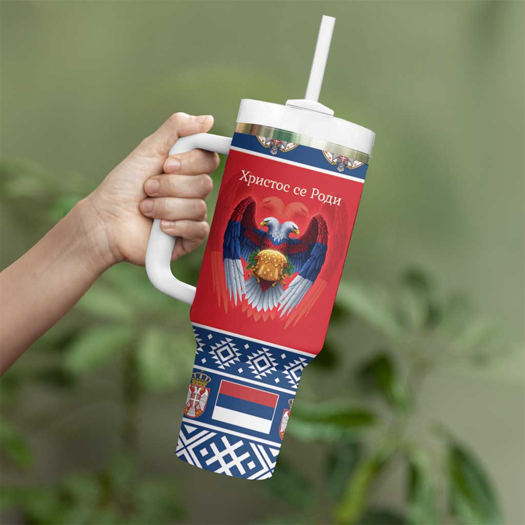 Personalized Serbia Christmas Tumbler With Handle Eagle with Cesnica Christmas Bread - Wonder Print Shop