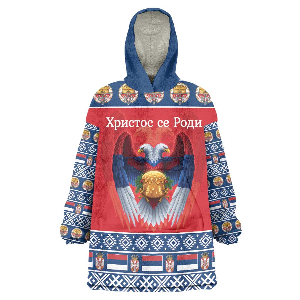Personalized Serbia Christmas Wearable Blanket Hoodie Eagle with Cesnica Christmas Bread - Wonder Print Shop