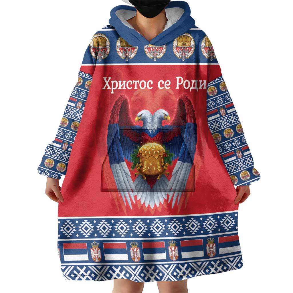 Personalized Serbia Christmas Wearable Blanket Hoodie Eagle with Cesnica Christmas Bread - Wonder Print Shop