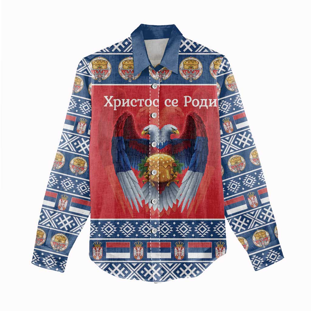 Personalized Serbia Christmas Women Casual Shirt Eagle with Cesnica Christmas Bread - Wonder Print Shop