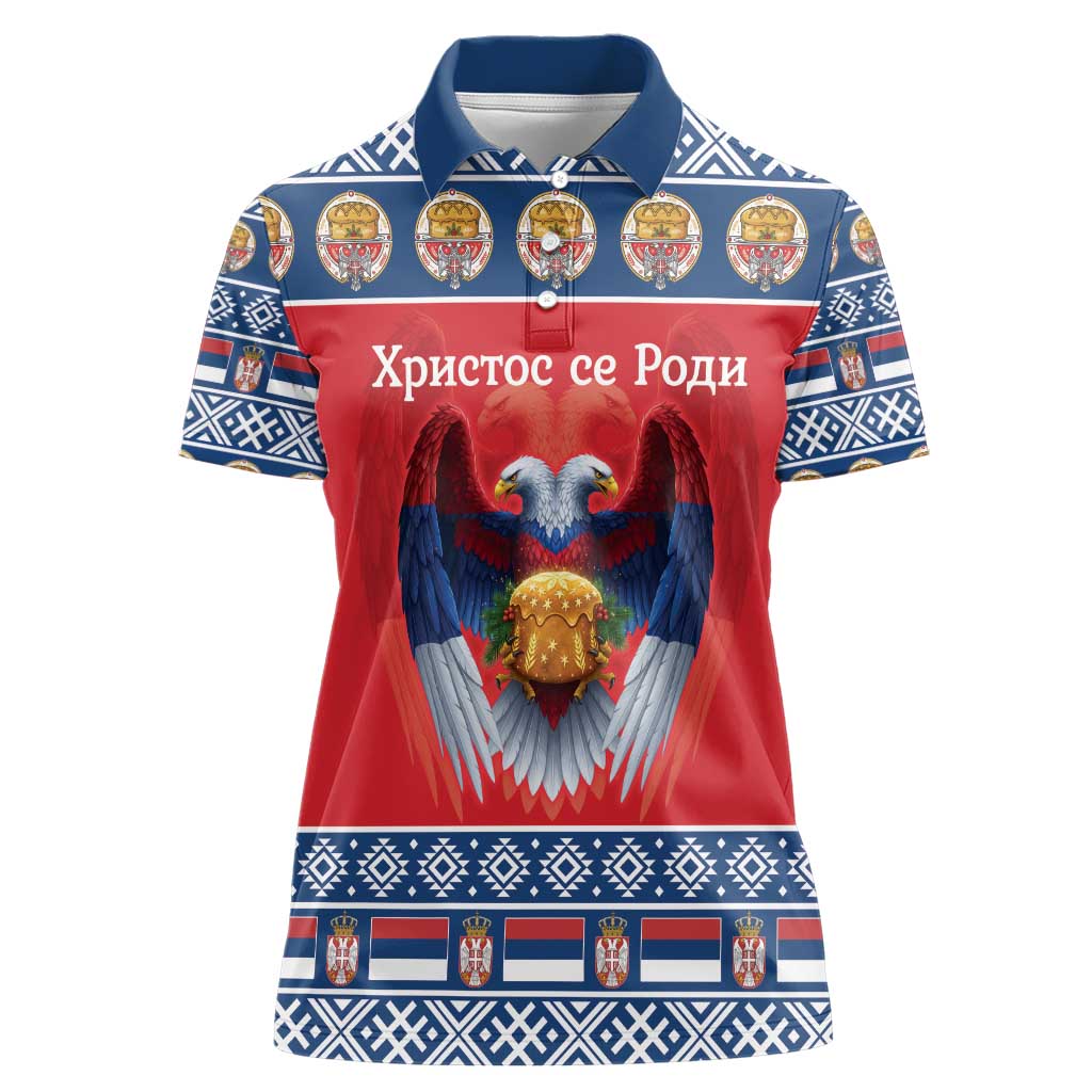 Personalized Serbia Christmas Women Polo Shirt Eagle with Cesnica Christmas Bread - Wonder Print Shop
