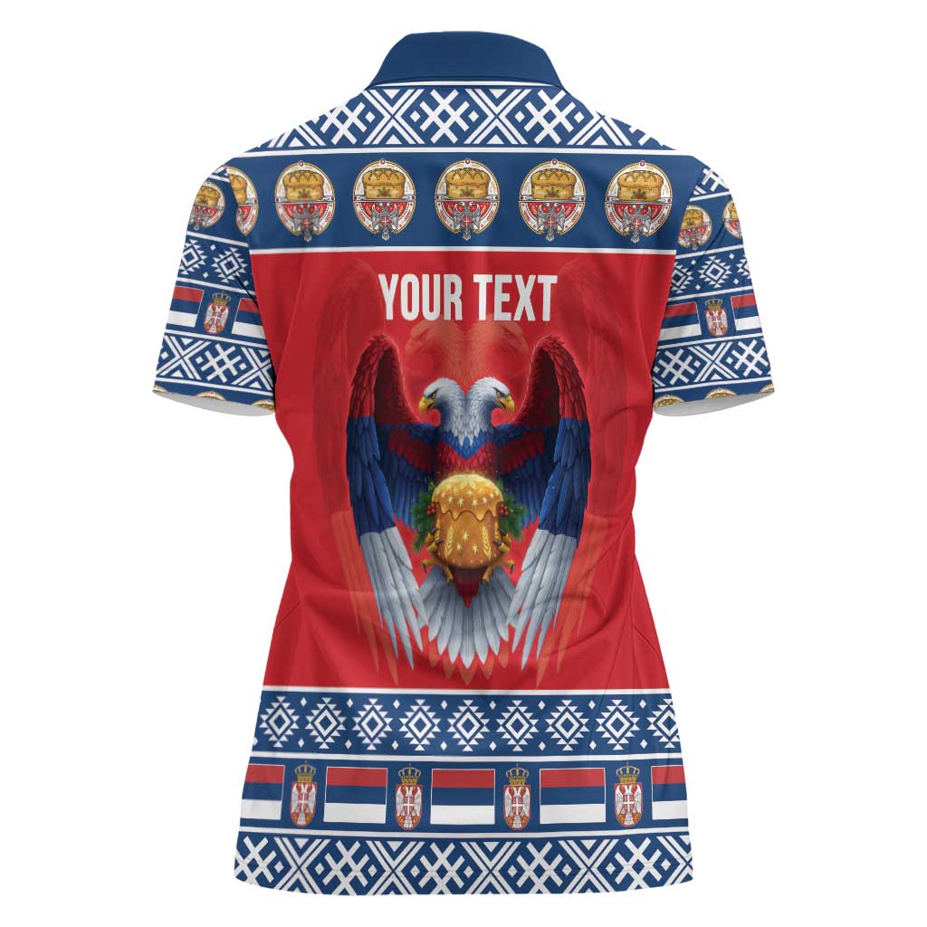 Personalized Serbia Christmas Women Polo Shirt Eagle with Cesnica Christmas Bread - Wonder Print Shop