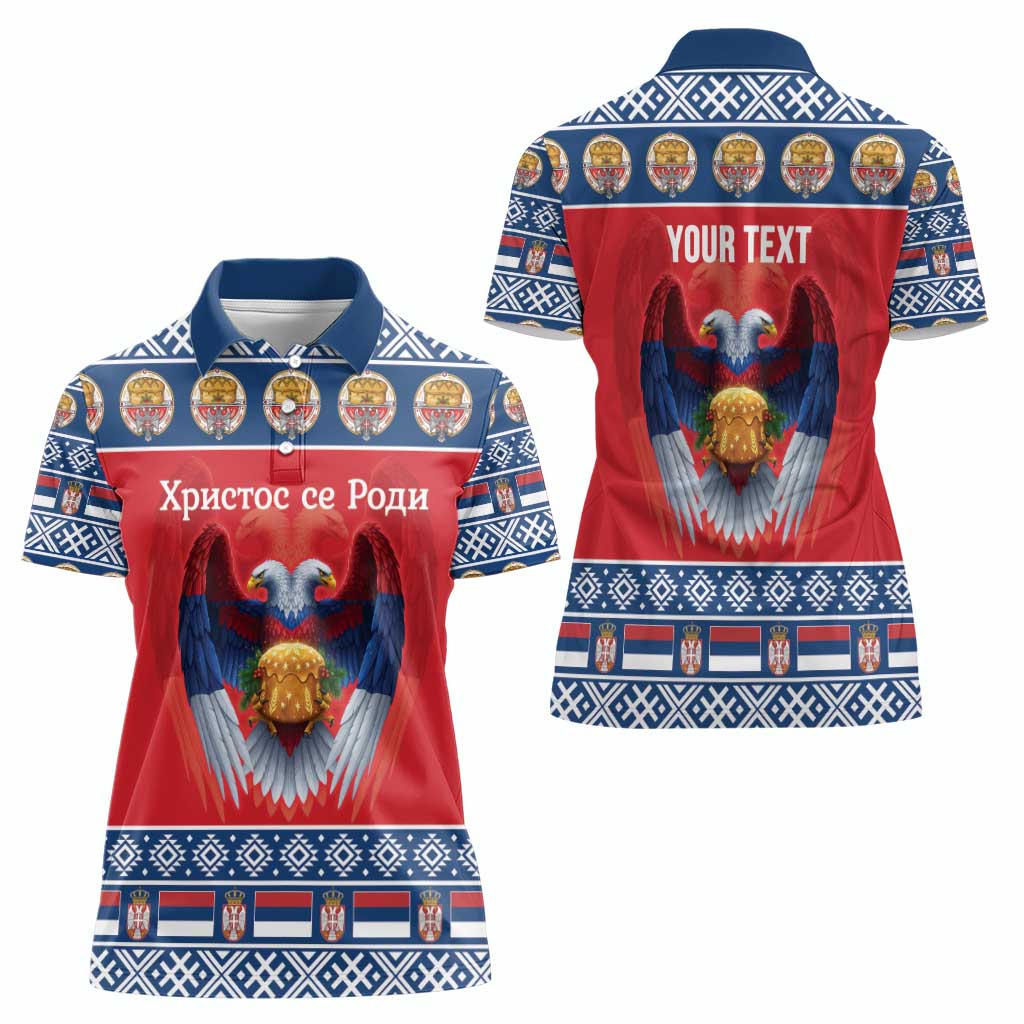Personalized Serbia Christmas Women Polo Shirt Eagle with Cesnica Christmas Bread - Wonder Print Shop