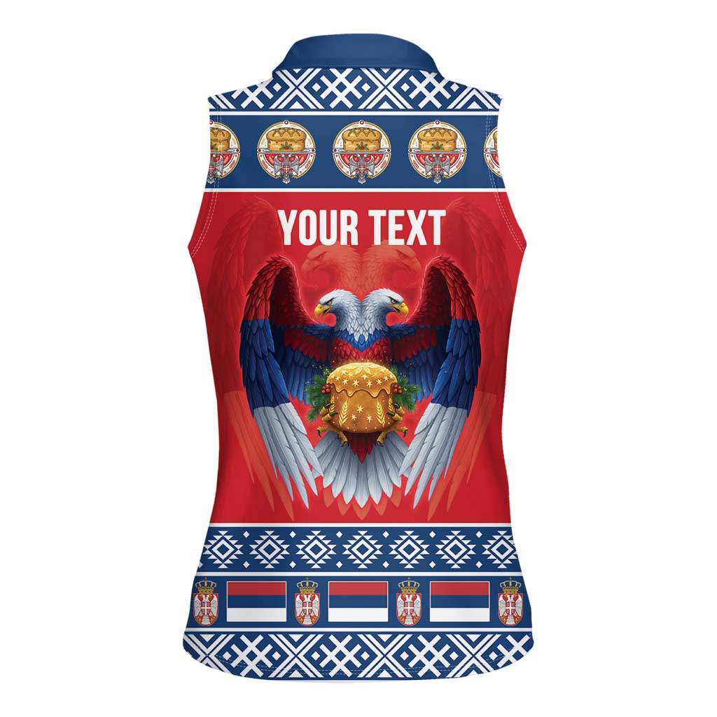 Personalized Serbia Christmas Women Sleeveless Polo Shirt Eagle with Cesnica Christmas Bread - Wonder Print Shop