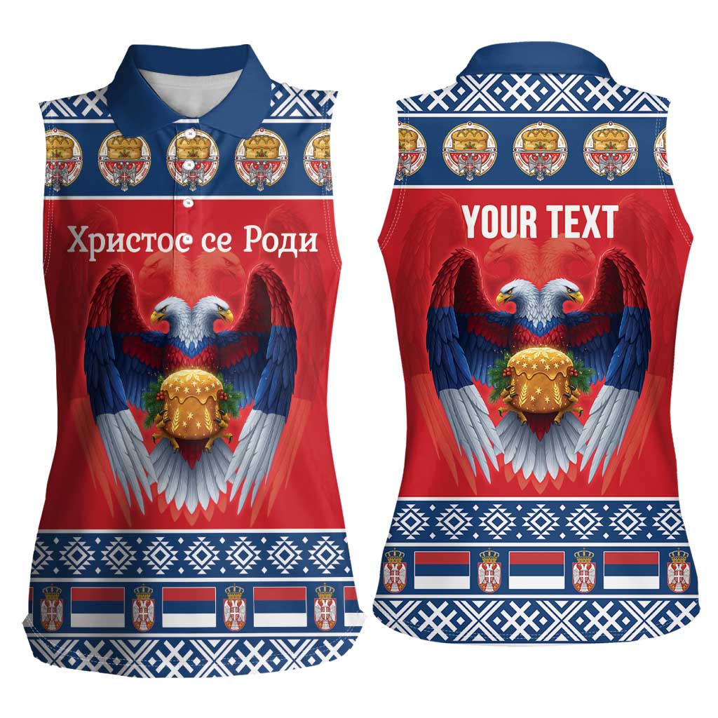 Personalized Serbia Christmas Women Sleeveless Polo Shirt Eagle with Cesnica Christmas Bread - Wonder Print Shop