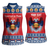 Personalized Serbia Christmas Women Sleeveless Polo Shirt Eagle with Cesnica Christmas Bread - Wonder Print Shop