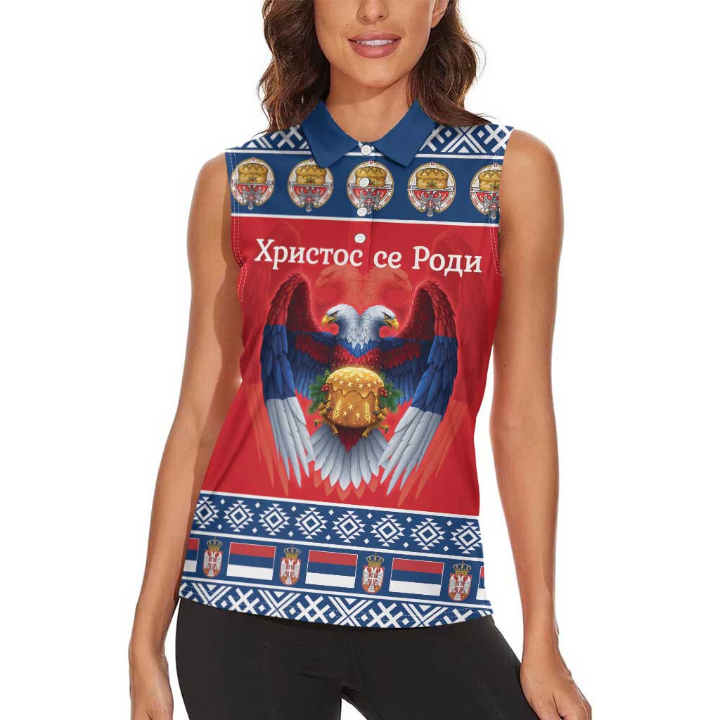 Personalized Serbia Christmas Women Sleeveless Polo Shirt Eagle with Cesnica Christmas Bread - Wonder Print Shop