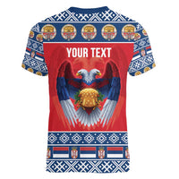 Personalized Serbia Christmas Women V-Neck T-Shirt Eagle with Cesnica Christmas Bread - Wonder Print Shop