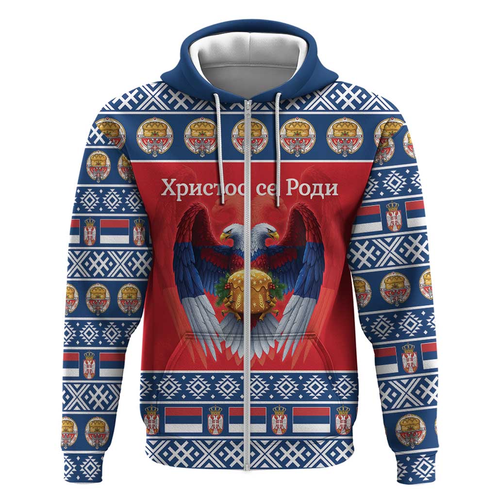 Personalized Serbia Christmas Zip Hoodie Eagle with Cesnica Christmas Bread - Wonder Print Shop