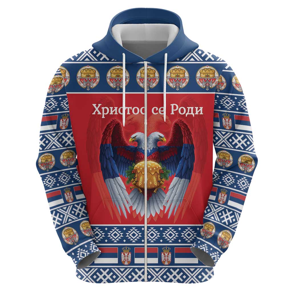 Personalized Serbia Christmas Zip Hoodie Eagle with Cesnica Christmas Bread - Wonder Print Shop