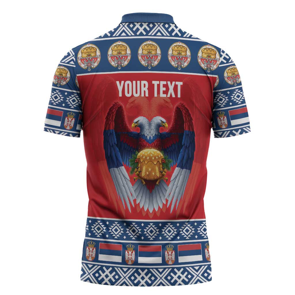 Personalized Serbia Christmas Zipper Polo Shirt Eagle with Cesnica Christmas Bread - Wonder Print Shop