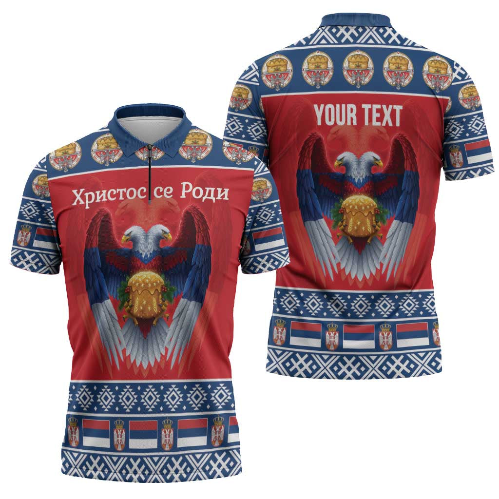 Personalized Serbia Christmas Zipper Polo Shirt Eagle with Cesnica Christmas Bread - Wonder Print Shop