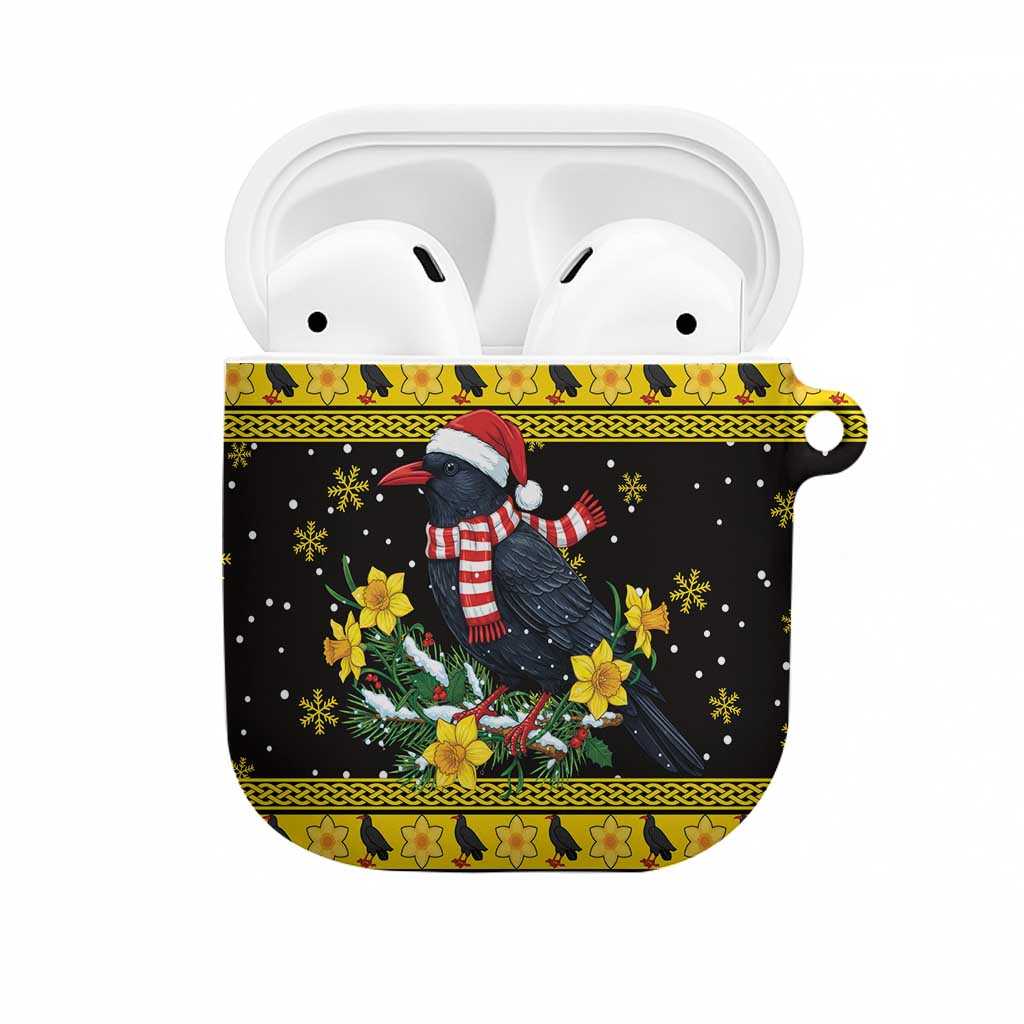Flintshire Wales Christmas AirPods Case Welsh Red-billed Chough with Daffodil - Wonder Print Shop