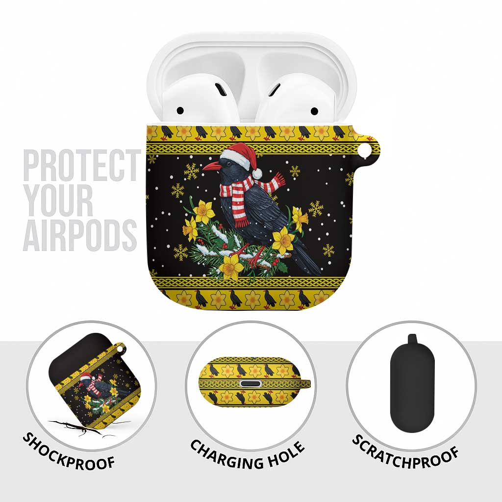 Flintshire Wales Christmas AirPods Case Welsh Red-billed Chough with Daffodil - Wonder Print Shop