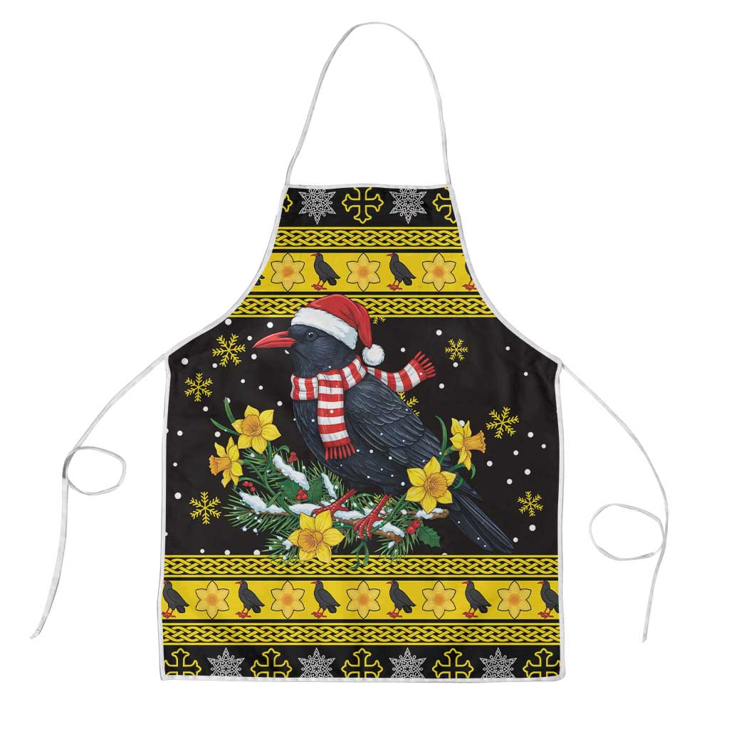 Flintshire Wales Christmas Apron Welsh Red-billed Chough with Daffodil - Wonder Print Shop