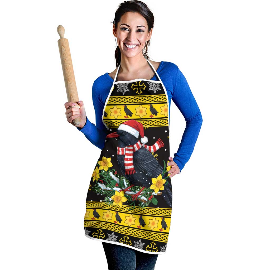 Flintshire Wales Christmas Apron Welsh Red-billed Chough with Daffodil - Wonder Print Shop