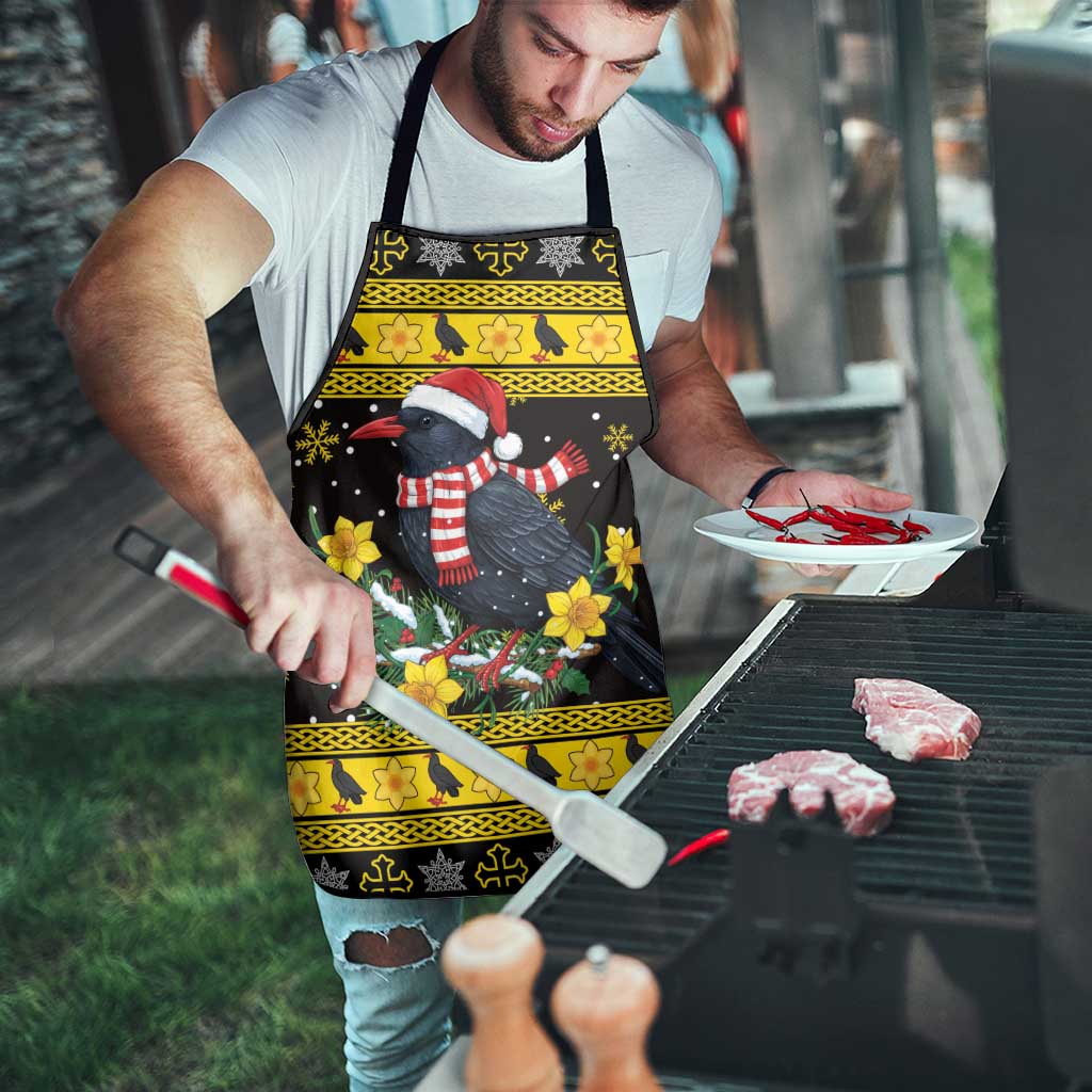 Flintshire Wales Christmas Apron Welsh Red-billed Chough with Daffodil - Wonder Print Shop