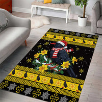 Flintshire Wales Christmas Area Rug Welsh Red-billed Chough with Daffodil - Wonder Print Shop