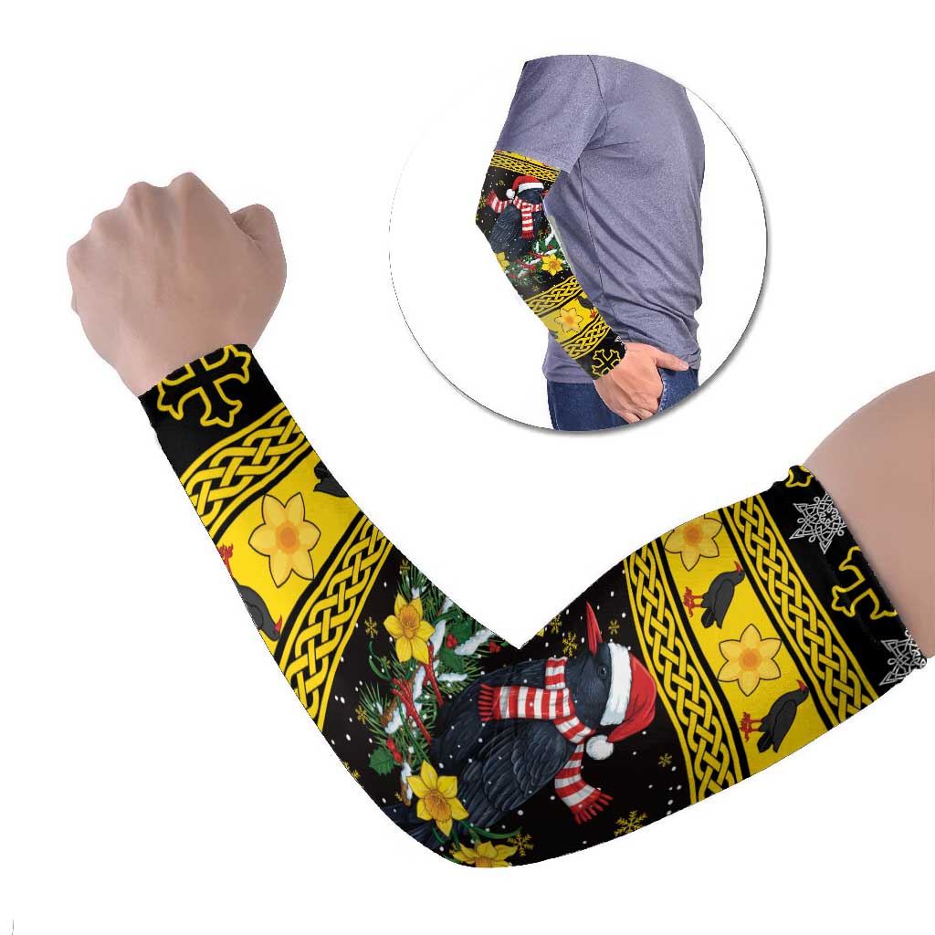Flintshire Wales Christmas Arm Sleeves Welsh Red-billed Chough with Daffodil - Wonder Print Shop