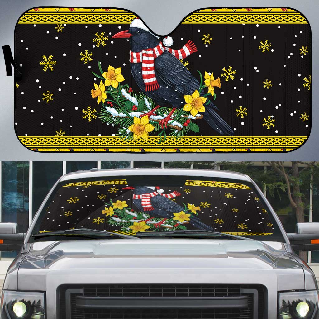 Flintshire Wales Christmas Auto Sun Shade Welsh Red-billed Chough with Daffodil - Wonder Print Shop