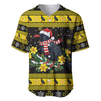Flintshire Wales Christmas Baseball Jersey Welsh Red-billed Chough with Daffodil - Wonder Print Shop