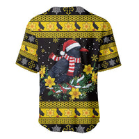 Flintshire Wales Christmas Baseball Jersey Welsh Red-billed Chough with Daffodil - Wonder Print Shop