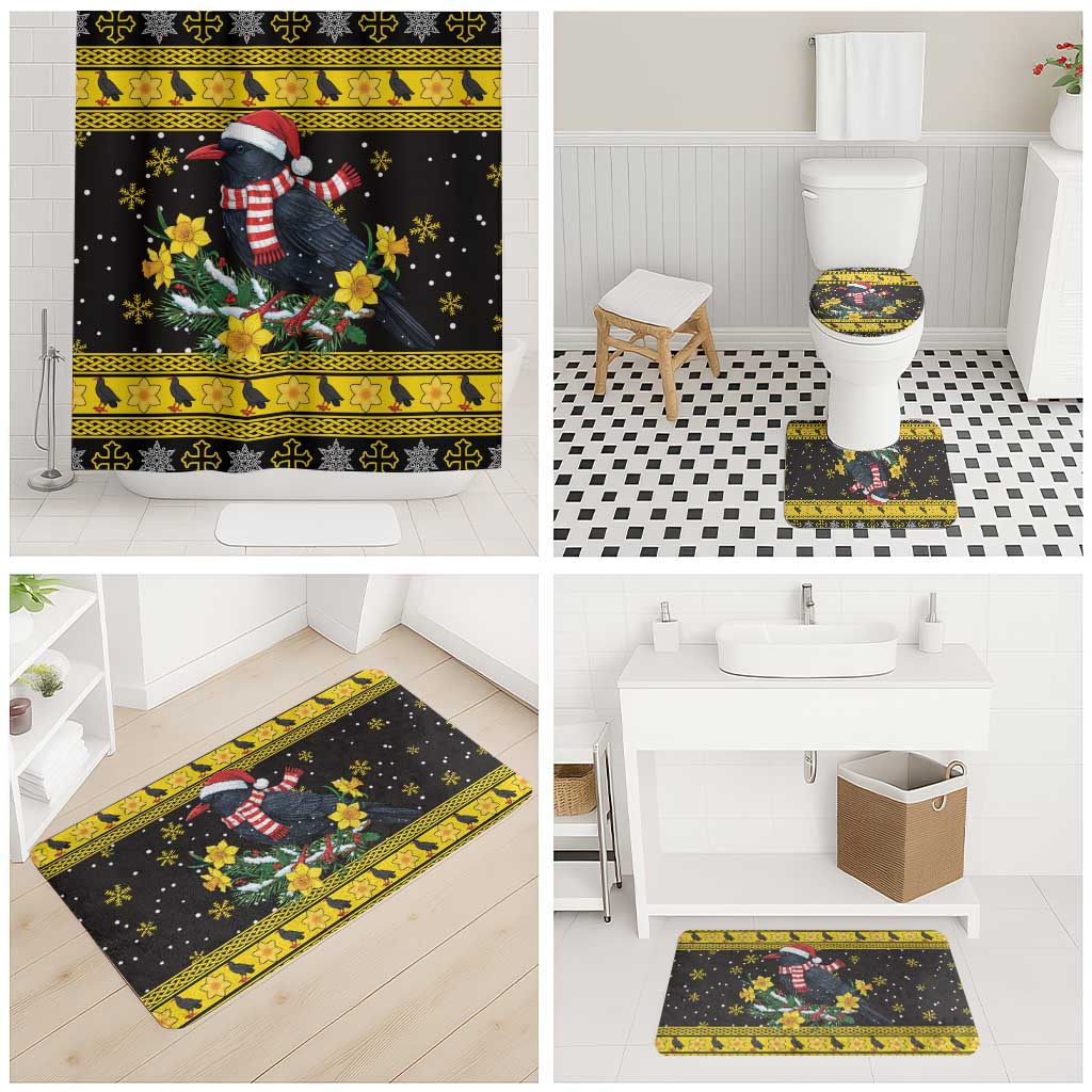 Flintshire Wales Christmas Bathroom Set Welsh Red-billed Chough with Daffodil - Wonder Print Shop