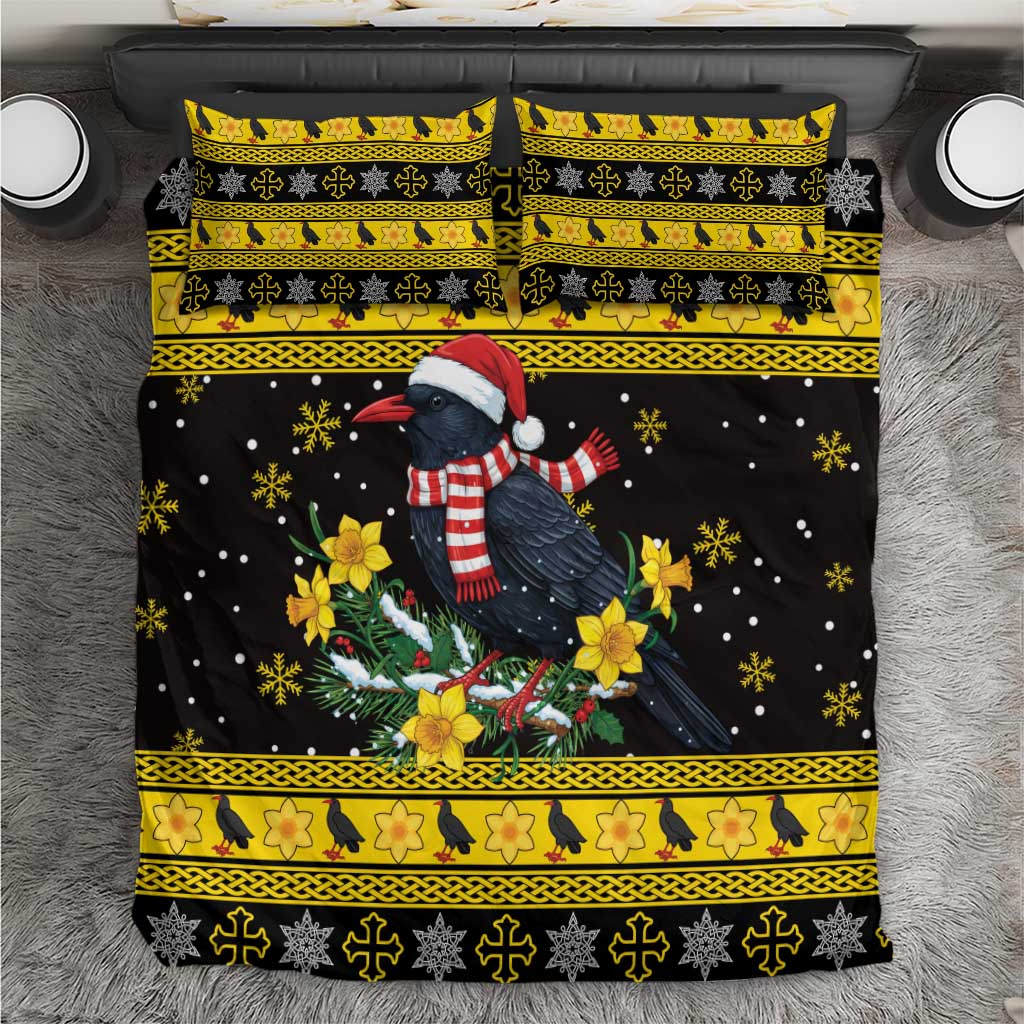 Flintshire Wales Christmas Bedding Set Welsh Red-billed Chough with Daffodil - Wonder Print Shop