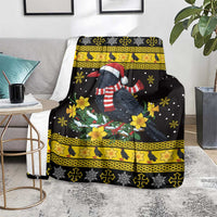 Flintshire Wales Christmas Blanket Welsh Red-billed Chough with Daffodil - Wonder Print Shop