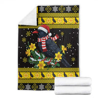 Flintshire Wales Christmas Blanket Welsh Red-billed Chough with Daffodil - Wonder Print Shop