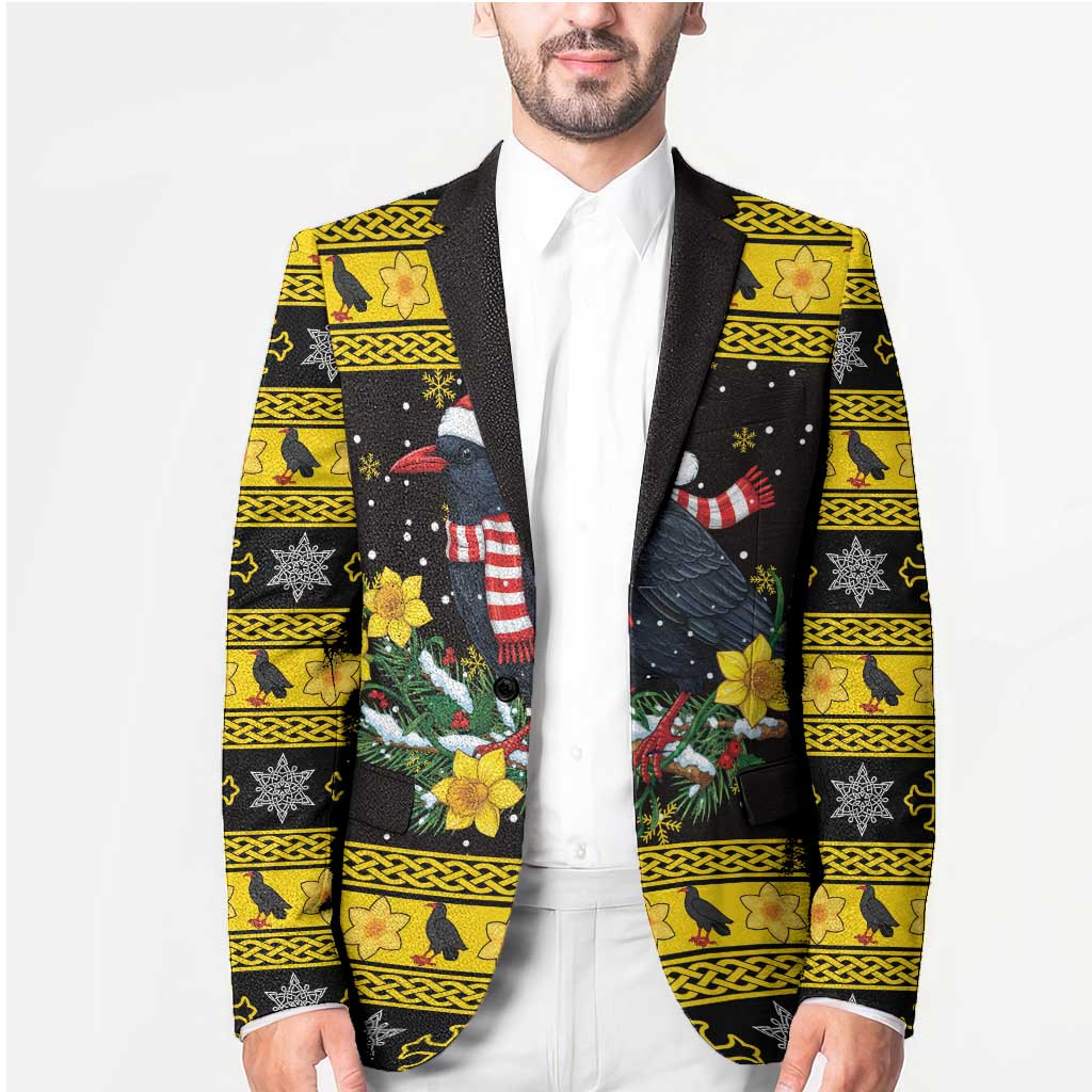 Flintshire Wales Christmas Blazer Welsh Red-billed Chough with Daffodil - Wonder Print Shop