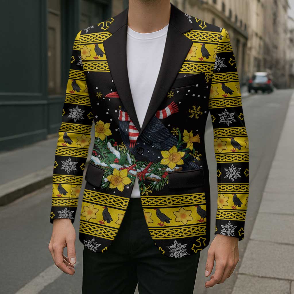 Flintshire Wales Christmas Blazer Welsh Red-billed Chough with Daffodil - Wonder Print Shop
