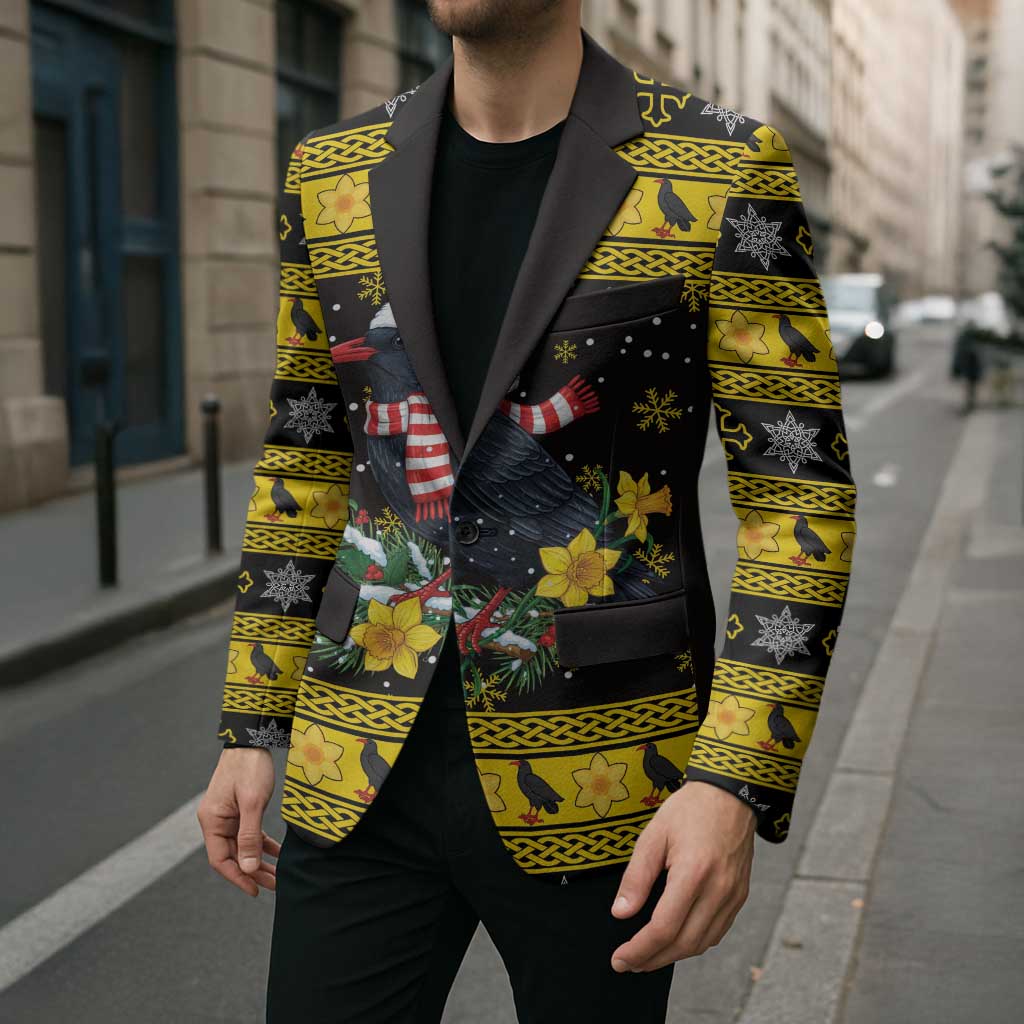 Flintshire Wales Christmas Blazer Welsh Red-billed Chough with Daffodil - Wonder Print Shop