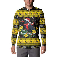 Flintshire Wales Christmas Button Sweatshirt Welsh Red-billed Chough with Daffodil - Wonder Print Shop