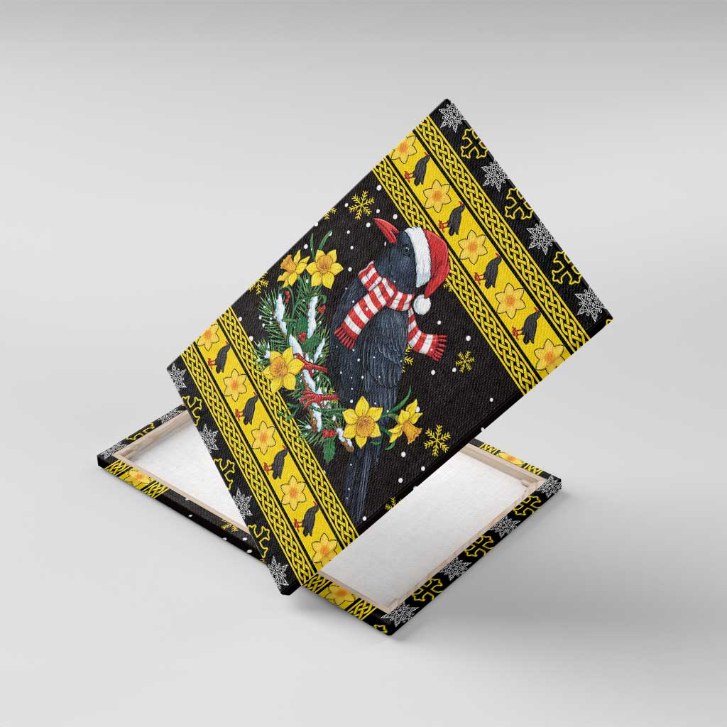 Flintshire Wales Christmas Canvas Wall Art Welsh Red-billed Chough with Daffodil - Wonder Print Shop