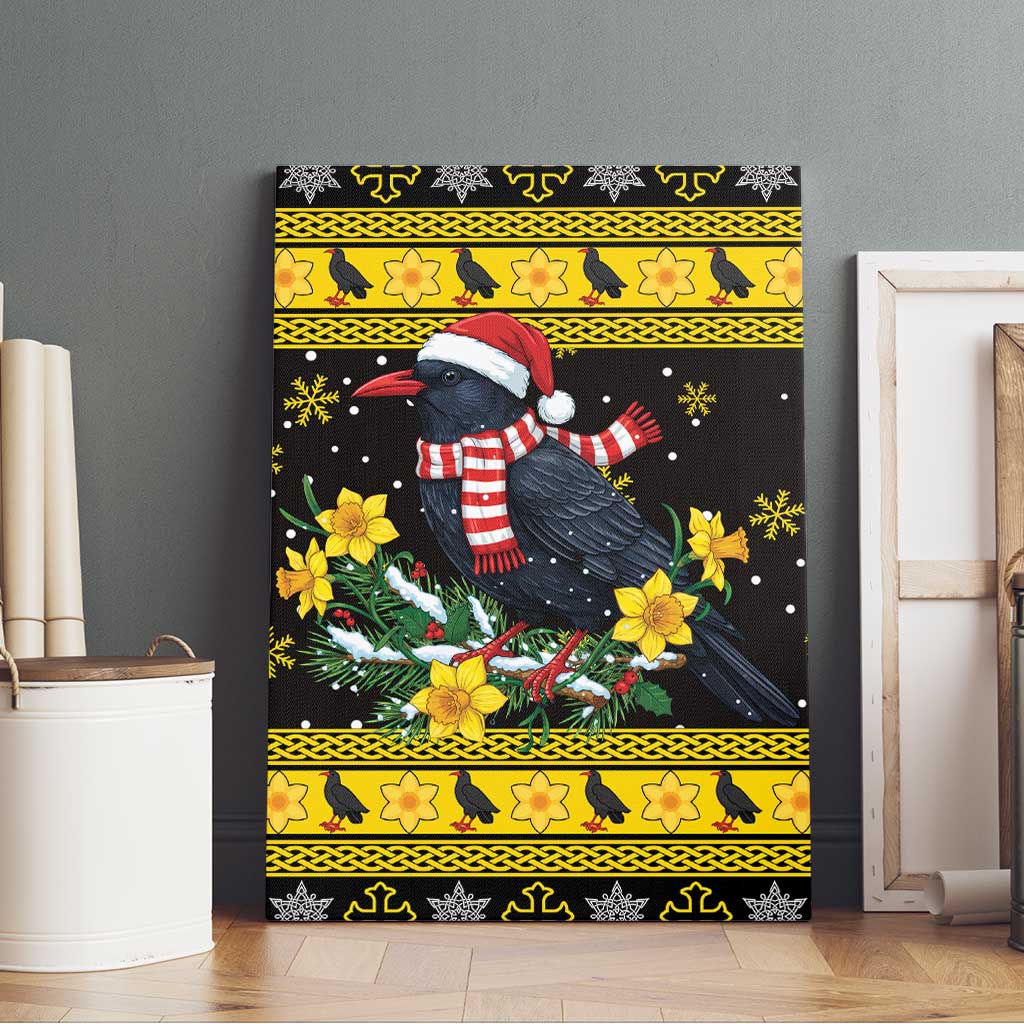 Flintshire Wales Christmas Canvas Wall Art Welsh Red-billed Chough with Daffodil - Wonder Print Shop